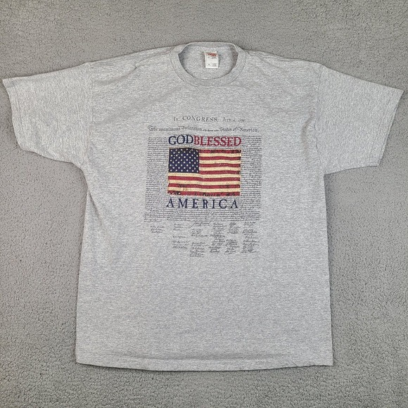 USA Patriotic T-Shirt God Blessed America T-Shirt XL Gray Short Sleeve - Picture 1 of 11